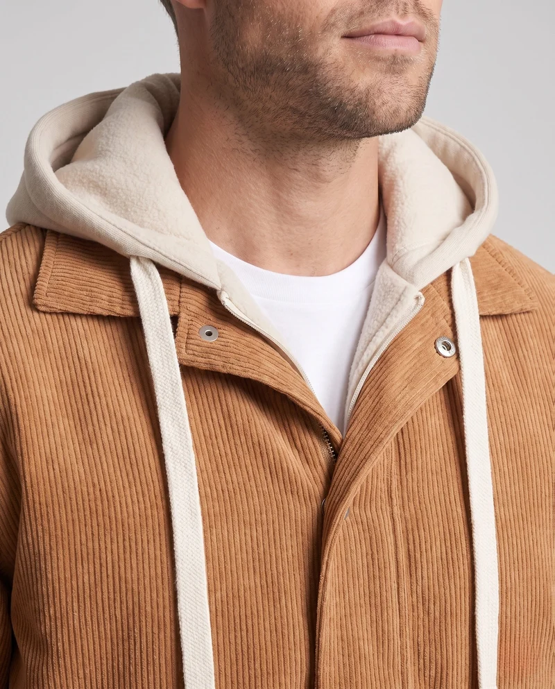 Herren Wattierte Cord-Fieldjacke mit gesteppter Innenlage, Kapuze & Teddyfutter Nord Taschen