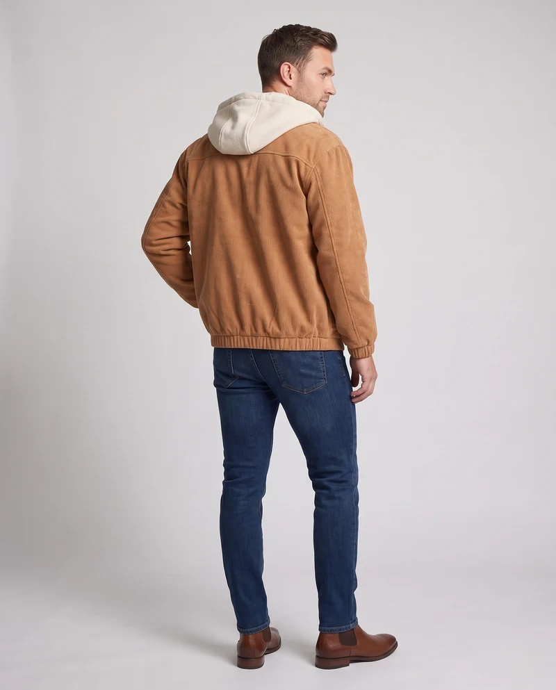 Herren Wattierte Cord-Fieldjacke mit gesteppter Innenlage, Kapuze & Teddyfutter Nord Taschen
