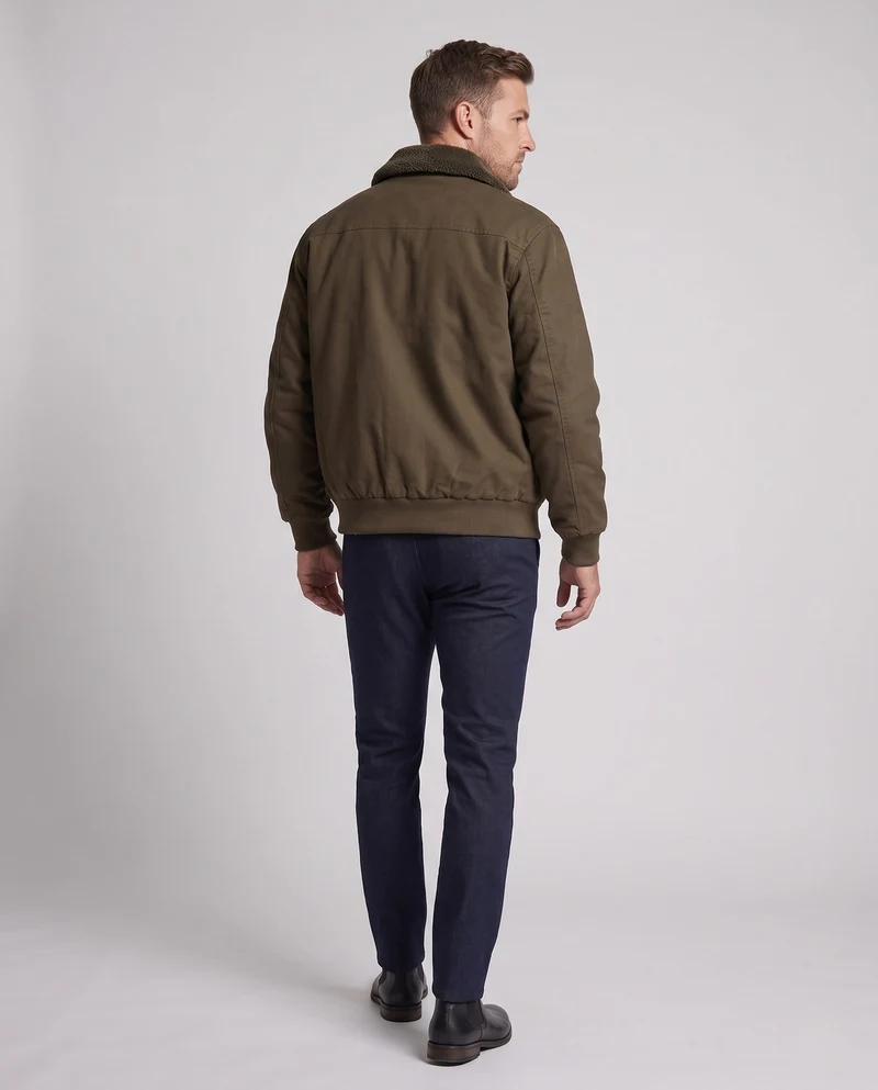 Herren Wattierte Fliegerjacke mit Sherpa-Innenfutter, Reißverschluss & geripptem Saum Nord Taschen