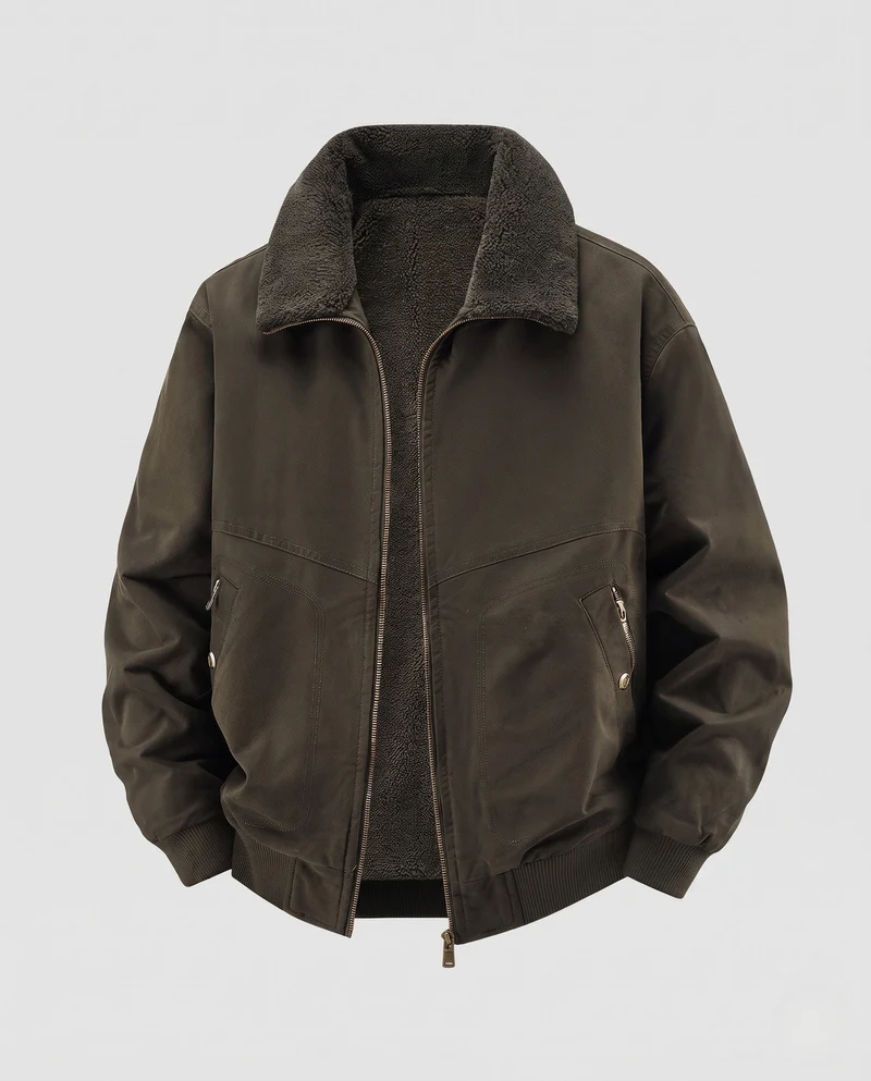 Herren Wattierte Fliegerjacke mit Sherpa-Innenfutter, Reißverschluss & geripptem Saum Nord Taschen