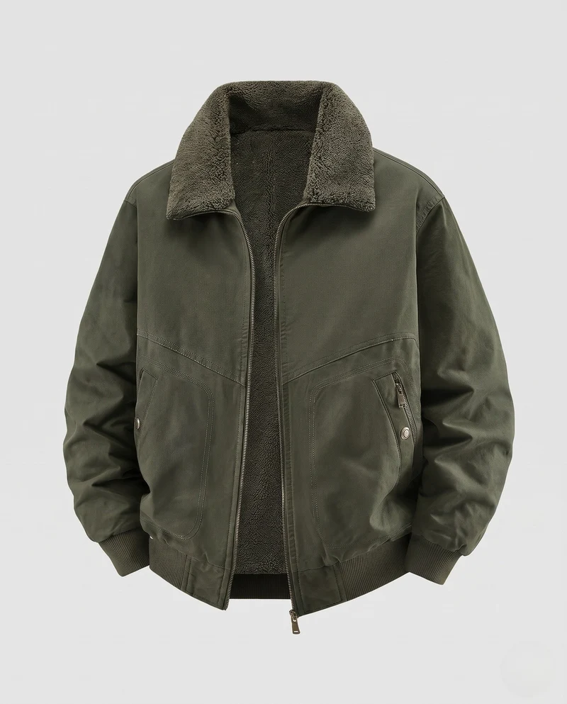 Herren Wattierte Fliegerjacke mit Sherpa-Innenfutter, Reißverschluss & geripptem Saum Nord Taschen