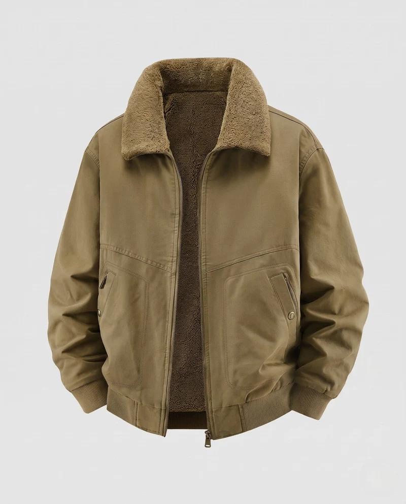 Herren Wattierte Fliegerjacke mit Sherpa-Innenfutter, Reißverschluss & geripptem Saum Nord Taschen