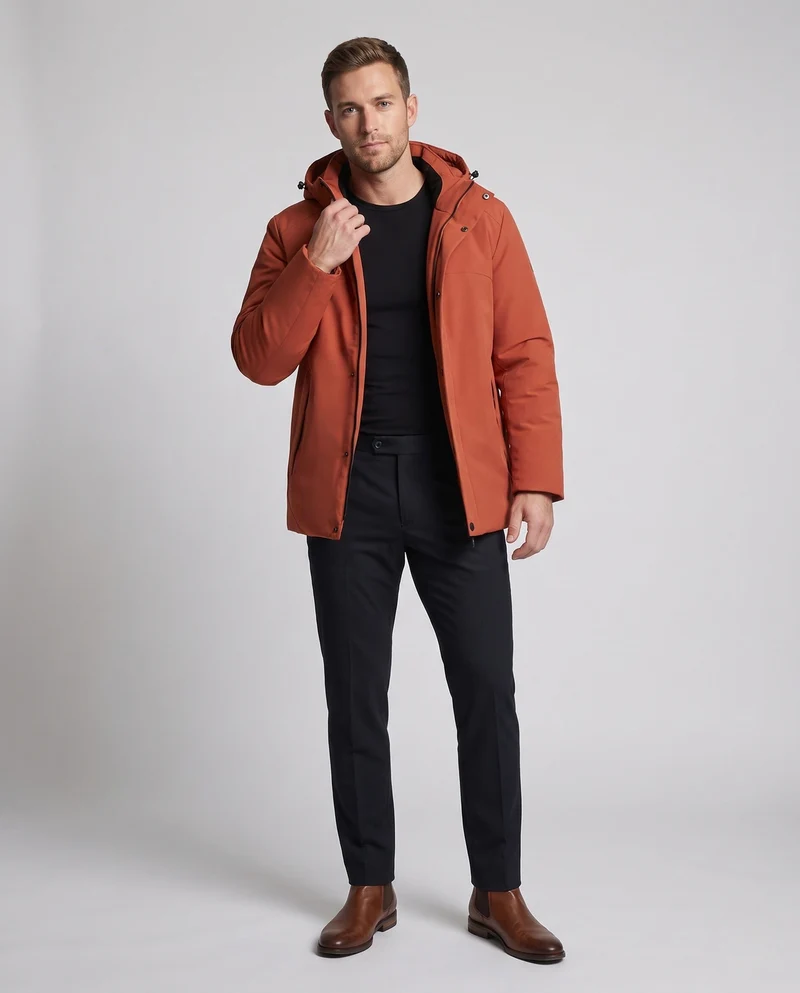 Herren Wasserdichte Stepp-Übergangsjacke mit Kapuze, Thermofutter und Stehkragen Nord Taschen