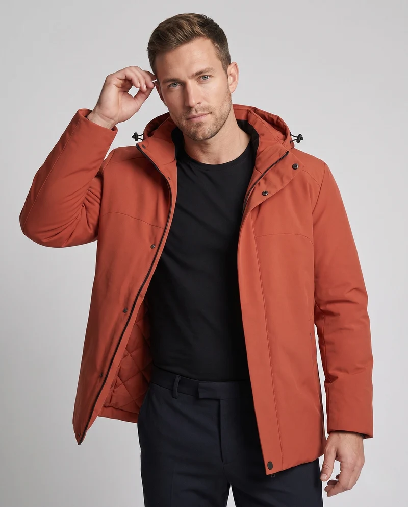 Herren Wasserdichte Stepp-Übergangsjacke mit Kapuze, Thermofutter und Stehkragen Nord Taschen