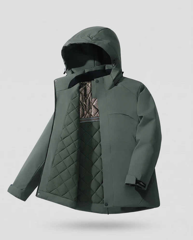 Herren Wasserdichte Stepp-Übergangsjacke mit Kapuze, Thermofutter und Stehkragen Nord Taschen