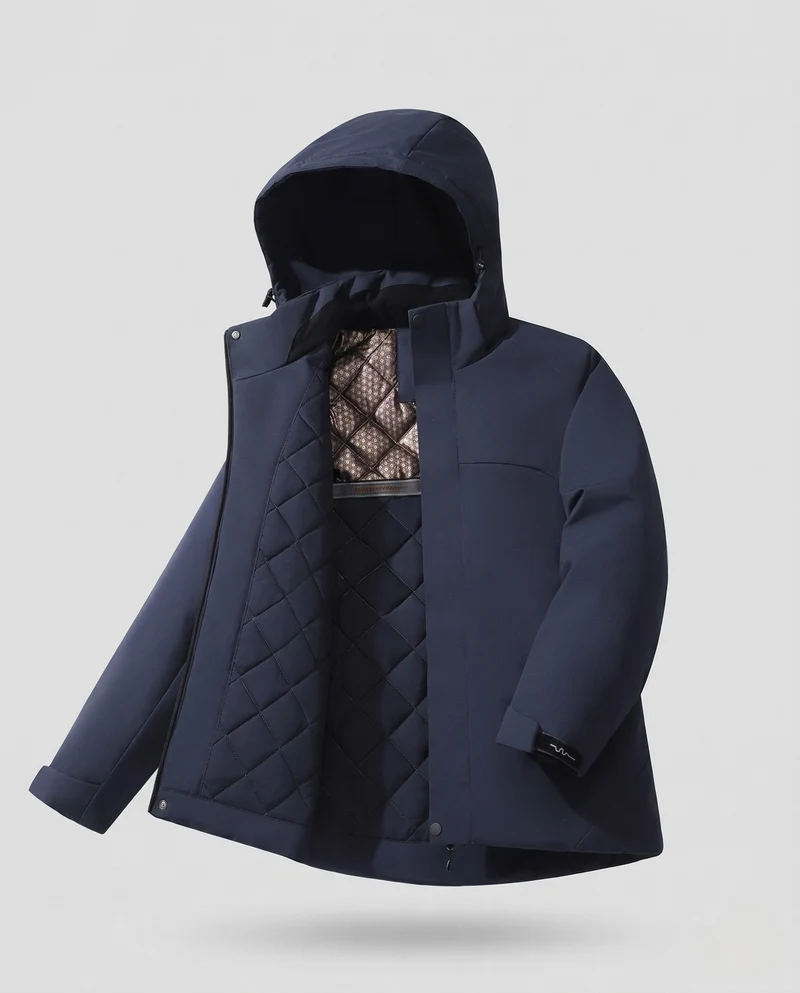 Herren Wasserdichte Stepp-Übergangsjacke mit Kapuze, Thermofutter und Stehkragen Nord Taschen