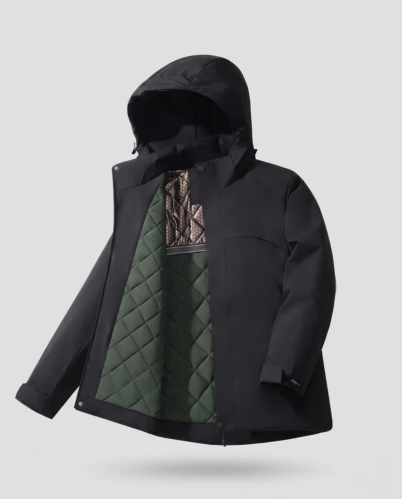 Herren Wasserdichte Stepp-Übergangsjacke mit Kapuze, Thermofutter und Stehkragen Nord Taschen