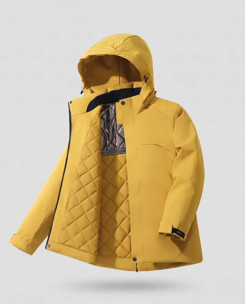 Herren Wasserdichte Stepp-Übergangsjacke mit Kapuze, Thermofutter und Stehkragen Nord Taschen