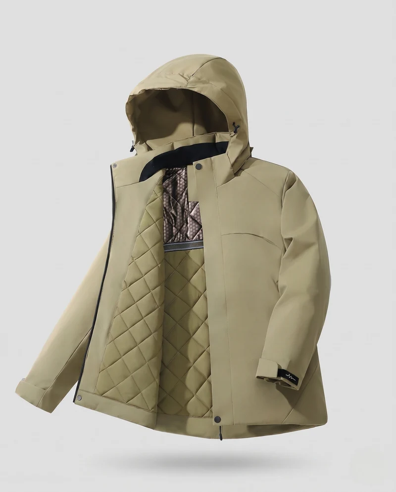 Herren Wasserdichte Stepp-Übergangsjacke mit Kapuze, Thermofutter und Stehkragen Nord Taschen