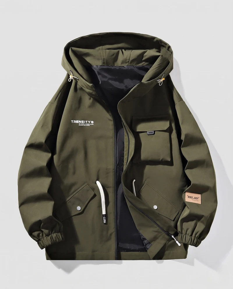 Herren wasserabweisende Utility-Übergangsjacke mit Kapuze, Multitaschen & Kordelzug Nord Taschen