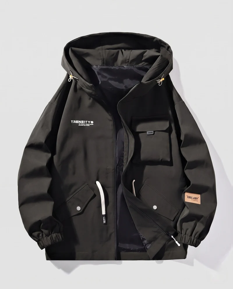Herren wasserabweisende Utility-Übergangsjacke mit Kapuze, Multitaschen & Kordelzug Nord Taschen