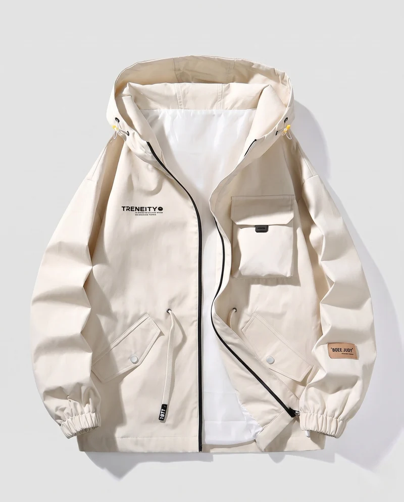 Herren wasserabweisende Utility-Übergangsjacke mit Kapuze, Multitaschen & Kordelzug Nord Taschen