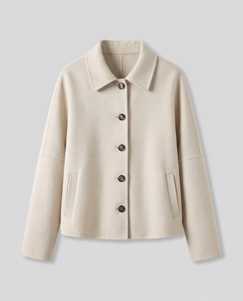 Damen Boxy‑Shortjacke aus Wollmix mit Hemdkragen und aufgesetzten Taschen Nord Taschen