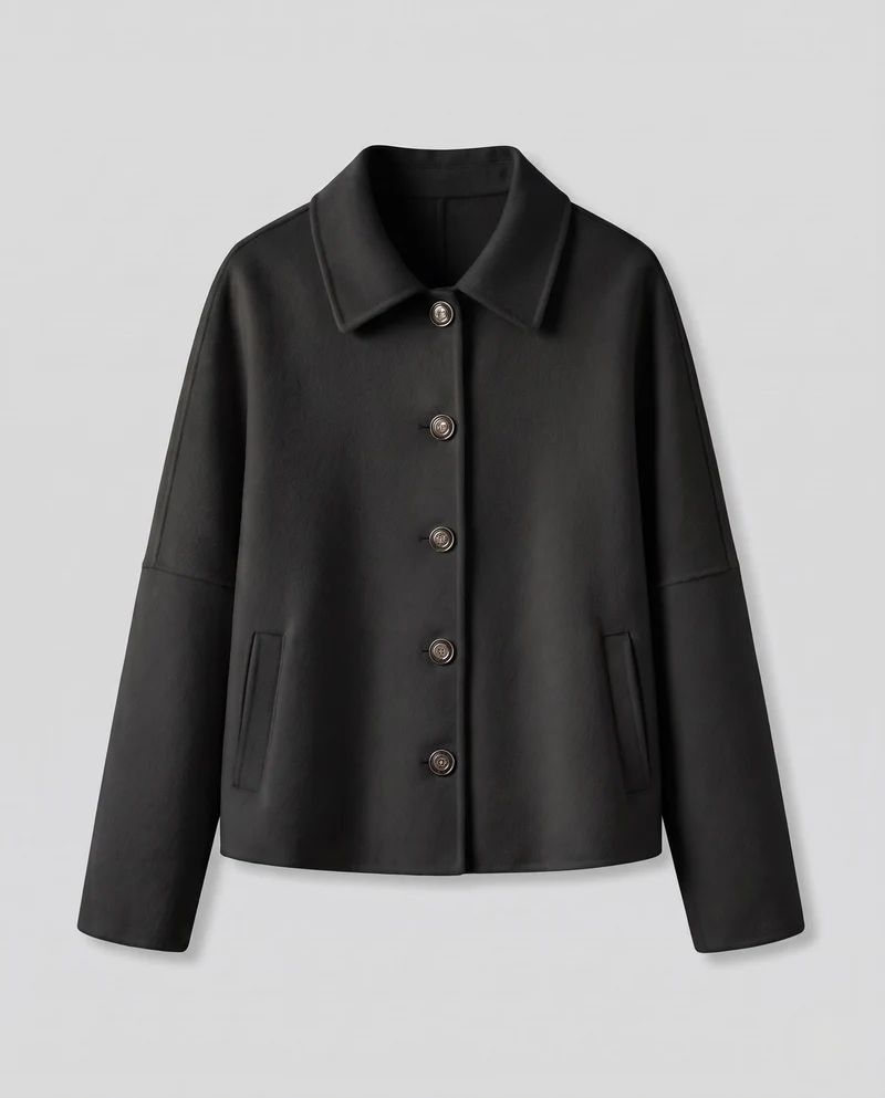 Damen Boxy‑Shortjacke aus Wollmix mit Hemdkragen und aufgesetzten Taschen Nord Taschen