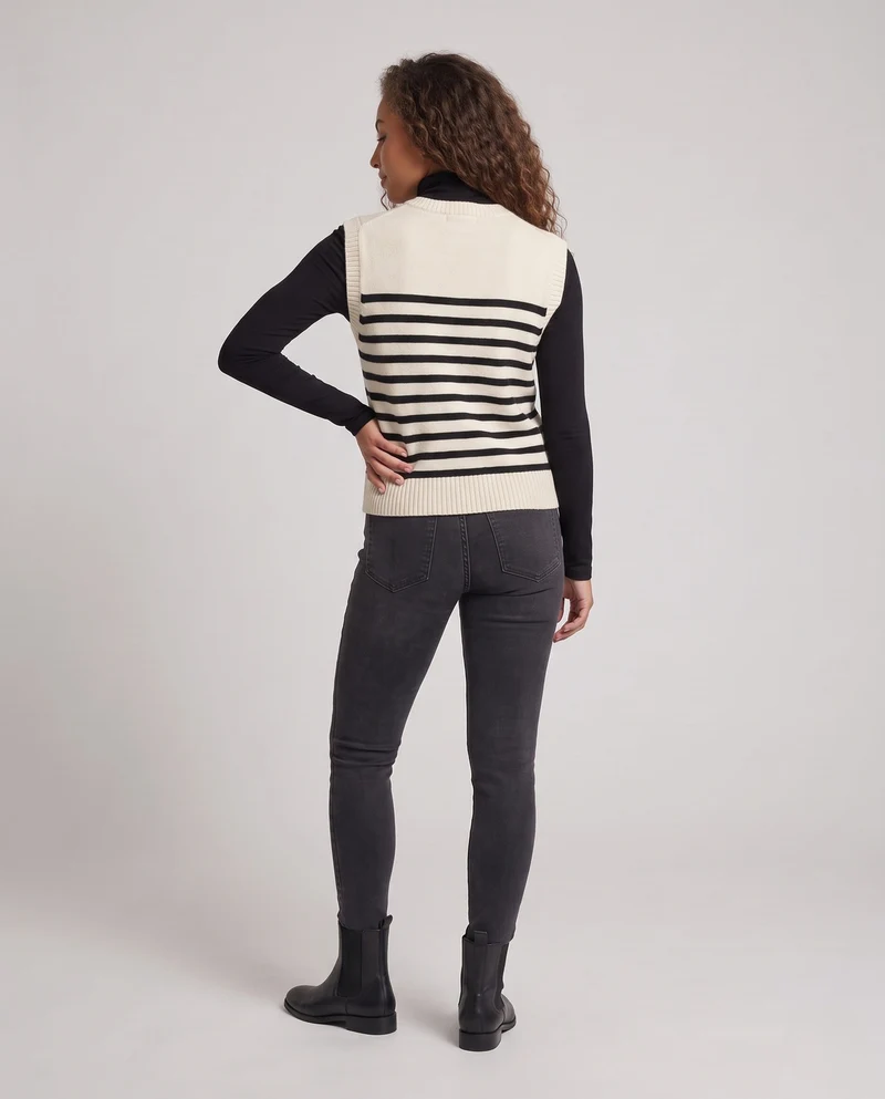 Damen Boxy-Strickpullunder mit maritimem Streifenmuster und feinem Rippkragen Nord Taschen