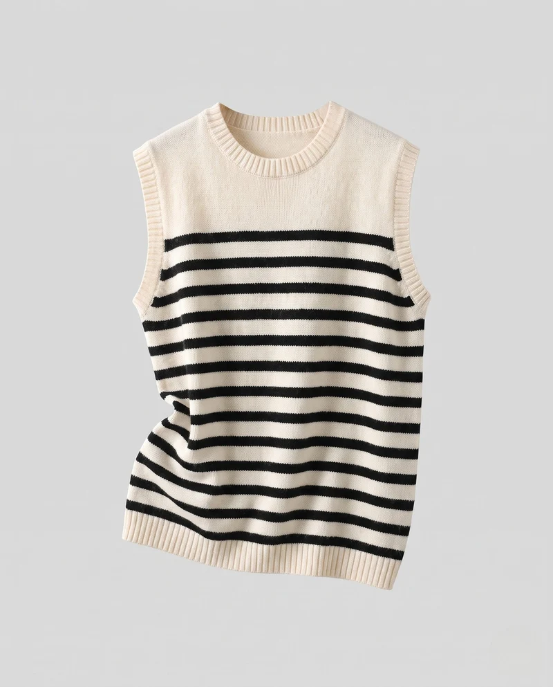 Damen Boxy-Strickpullunder mit maritimem Streifenmuster und feinem Rippkragen Nord Taschen