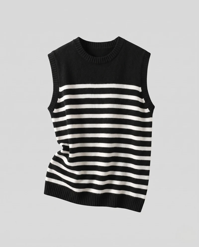Damen Boxy-Strickpullunder mit maritimem Streifenmuster und feinem Rippkragen Nord Taschen