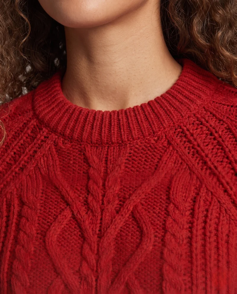 Damen Boxy-Pullover mit Zopfstruktur, Ajour‑Einsatz und weichem Flor Nord Taschen