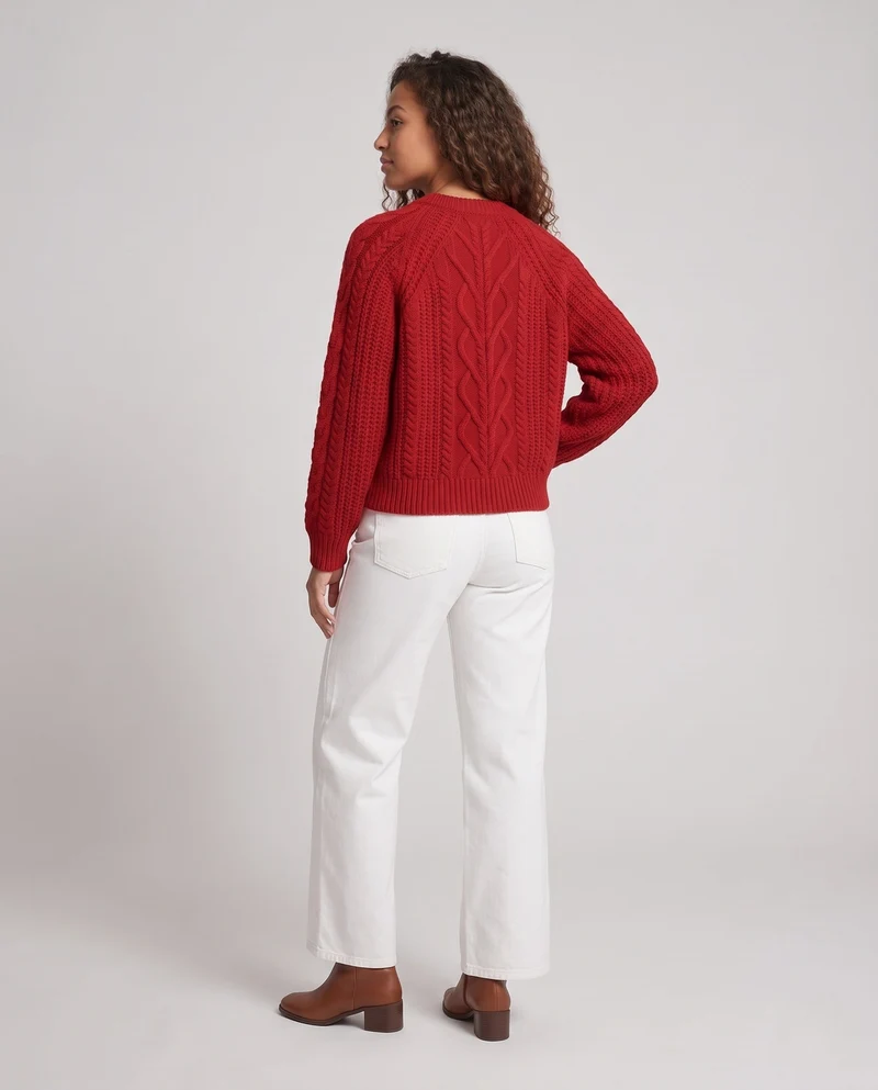 Damen Boxy-Pullover mit Zopfstruktur, Ajour‑Einsatz und weichem Flor Nord Taschen