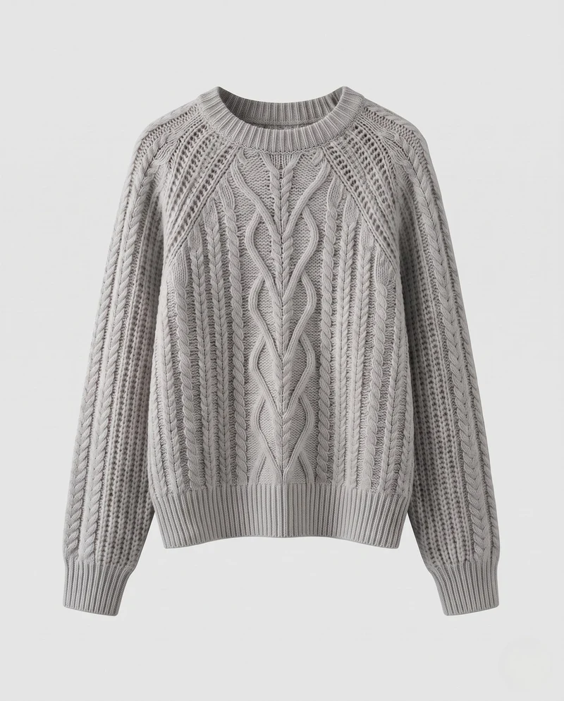 Damen Boxy-Pullover mit Zopfstruktur, Ajour‑Einsatz und weichem Flor Nord Taschen