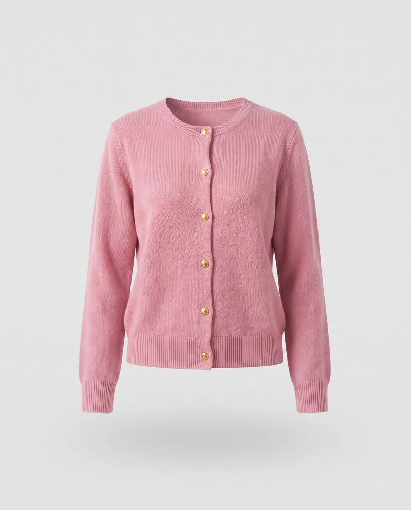 Damen Boxy-Knopfcardigan aus feinem Strick mit goldschimmernden Schmuckknöpfen und gerippten Abschlüssen Nord Taschen