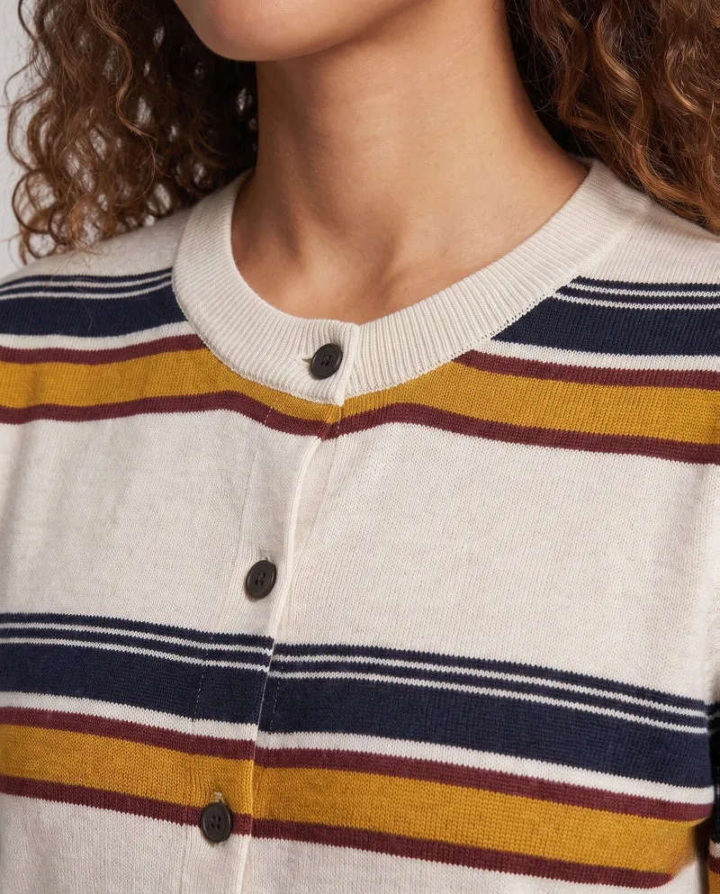 Damen Boxy-Kurzcardigan mit maritimen Streifen und durchgehender Knopfleiste Nord Taschen