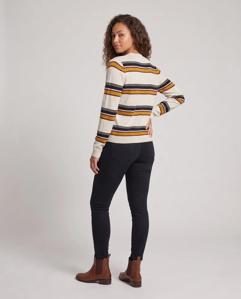 Damen Boxy-Kurzcardigan mit maritimen Streifen und durchgehender Knopfleiste Nord Taschen