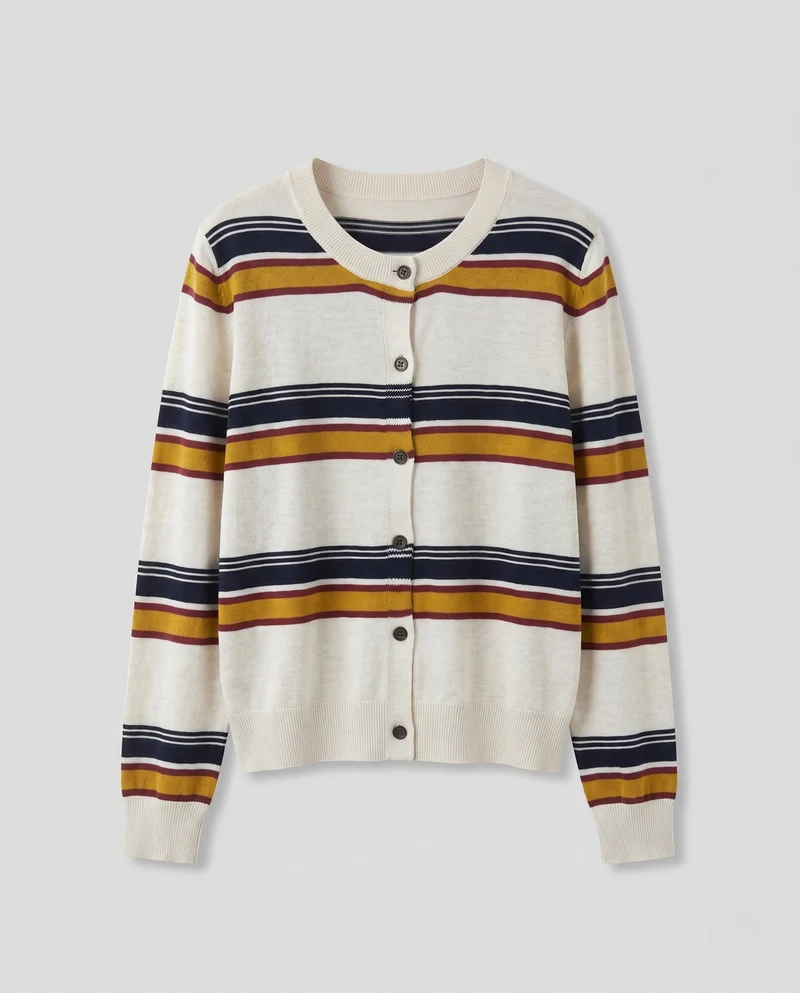 Damen Boxy-Kurzcardigan mit maritimen Streifen und durchgehender Knopfleiste Nord Taschen