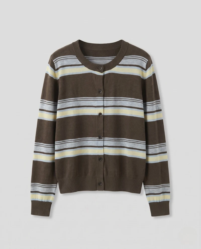 Damen Boxy-Kurzcardigan mit maritimen Streifen und durchgehender Knopfleiste Nord Taschen