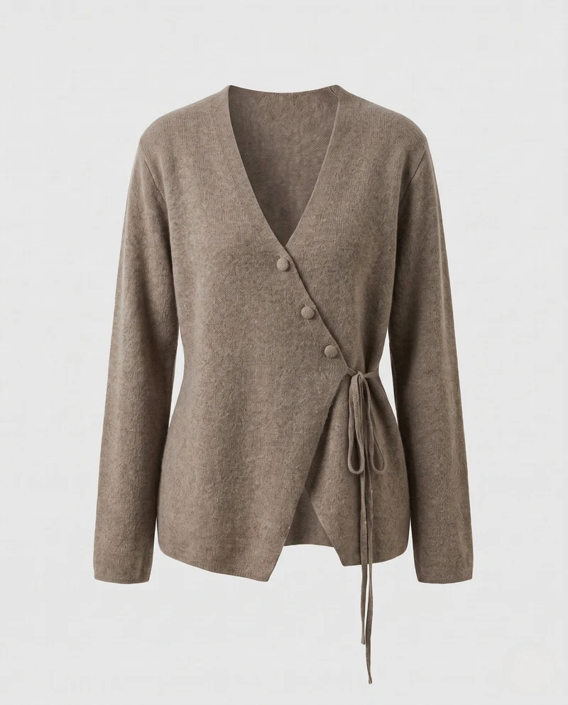 Damen Asymmetrische Wickel‑Strickjacke mit V‑Ausschnitt und seitlicher Kordelbindung Nord Taschen
