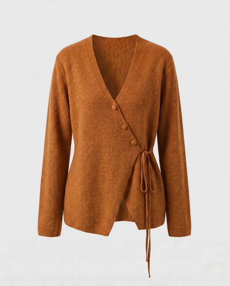 Damen Asymmetrische Wickel‑Strickjacke mit V‑Ausschnitt und seitlicher Kordelbindung Nord Taschen