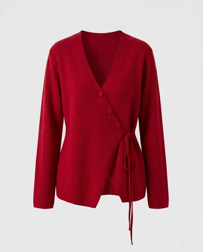 Damen Asymmetrische Wickel‑Strickjacke mit V‑Ausschnitt und seitlicher Kordelbindung Nord Taschen