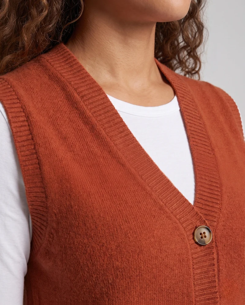 Damen Ärmellose Wollmix-Strickweste mit V‑Ausschnitt und Knopfleiste Nord Taschen