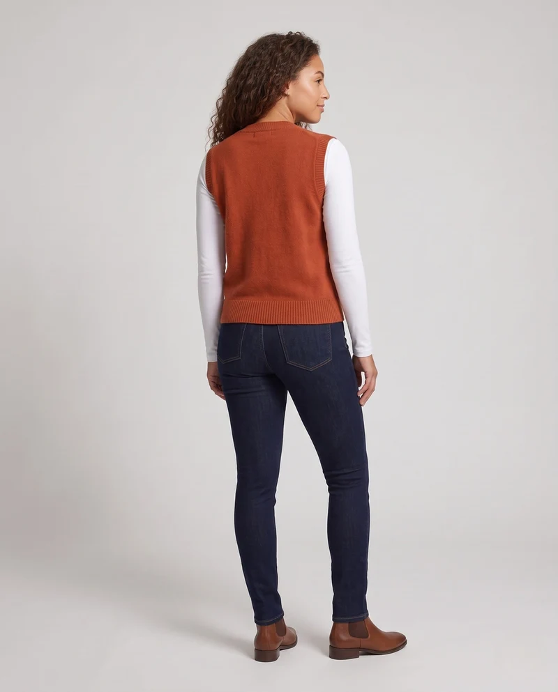 Damen Ärmellose Wollmix-Strickweste mit V‑Ausschnitt und Knopfleiste Nord Taschen