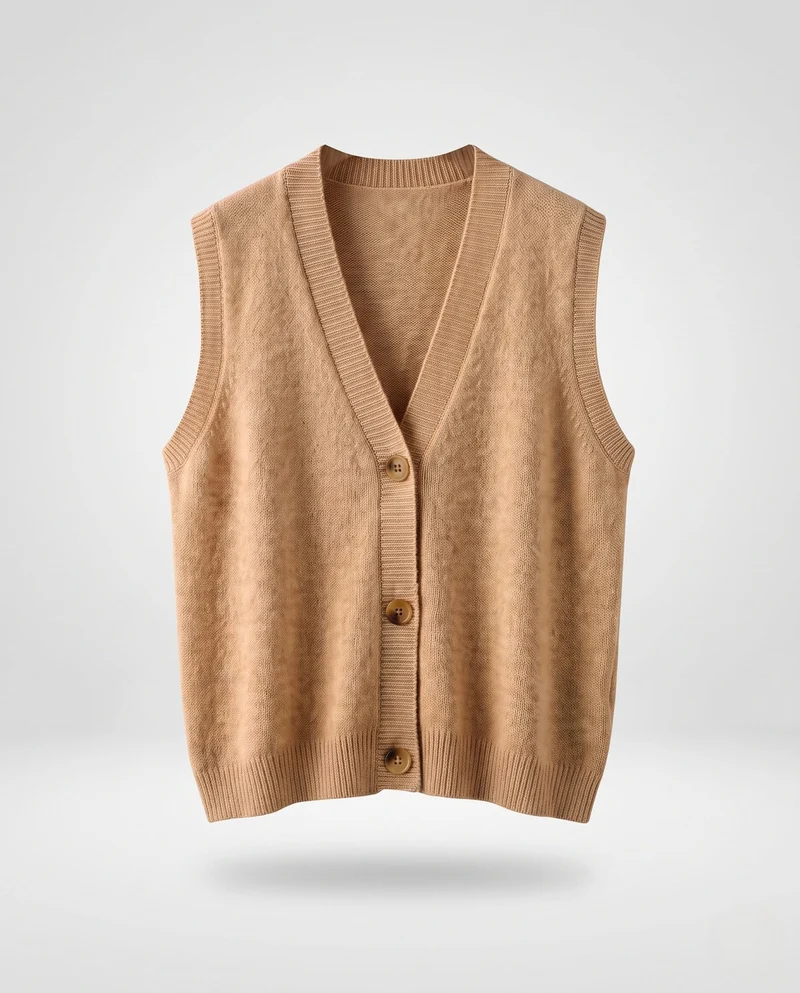 Damen Ärmellose Wollmix-Strickweste mit V‑Ausschnitt und Knopfleiste Nord Taschen
