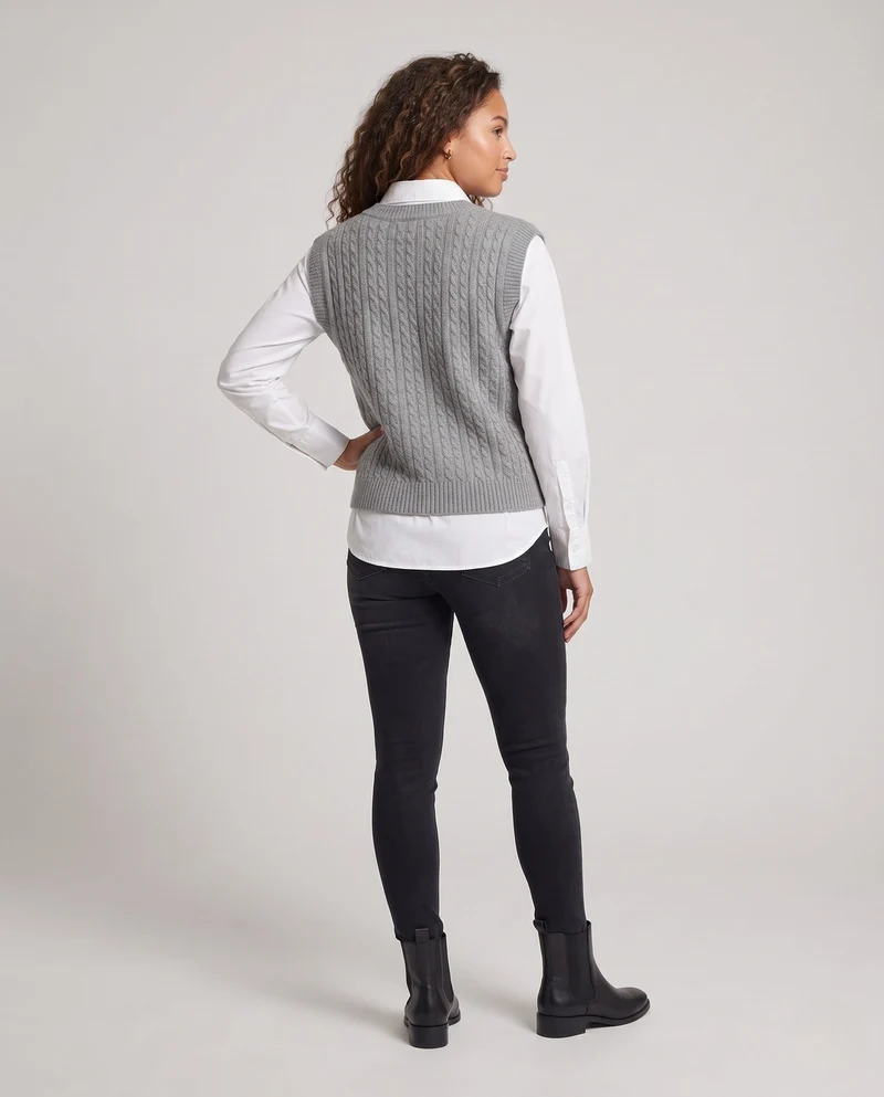 Damen Ärmellose Zopfstrick‑Weste im Mohair‑Look mit rundem Ausschnitt Nord Taschen