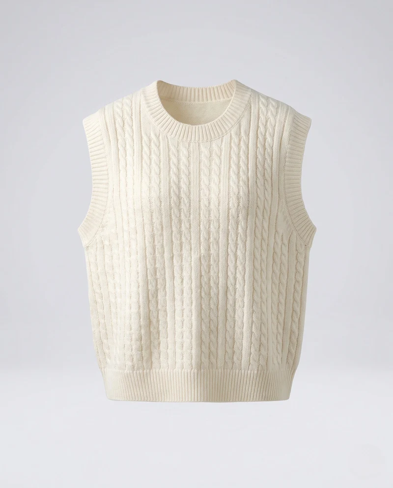 Damen Ärmellose Zopfstrick‑Weste im Mohair‑Look mit rundem Ausschnitt Nord Taschen