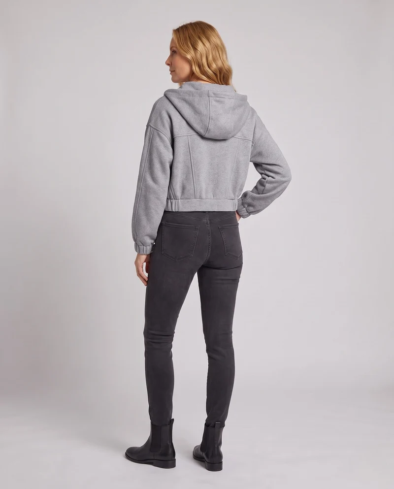 Damen Cropped Sweat-Kapuzenjacke mit elastischem Bund und Oversized-Ärmeln Nord Taschen