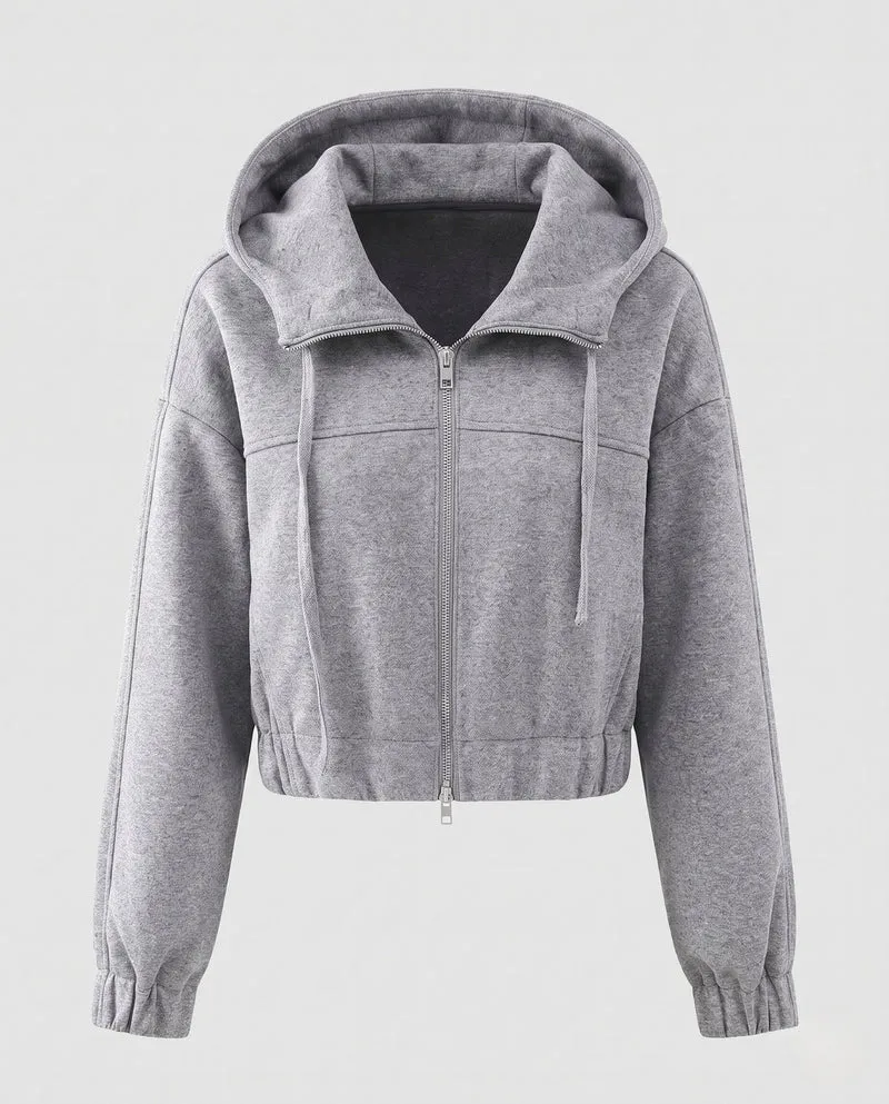 Damen Cropped Sweat-Kapuzenjacke mit elastischem Bund und Oversized-Ärmeln Nord Taschen