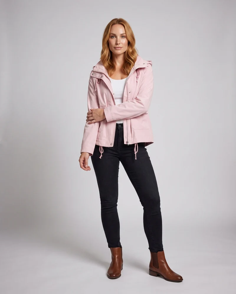 Damen Kapuzen-Übergangsjacke mit Tunnelzug, Pattentaschen und lockerem Boxy-Schnitt Nord Taschen