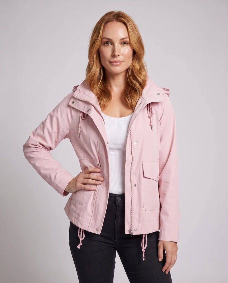 Damen Kapuzen-Übergangsjacke mit Tunnelzug, Pattentaschen und lockerem Boxy-Schnitt Nord Taschen