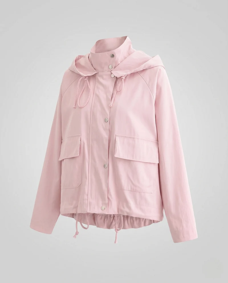 Damen Kapuzen-Übergangsjacke mit Tunnelzug, Pattentaschen und lockerem Boxy-Schnitt Nord Taschen