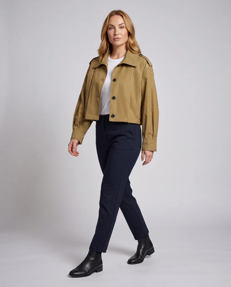 Damen Kurz geschnittene Boxy‑Blousonjacke mit Hemdkragen und Schulterklappen Nord Taschen