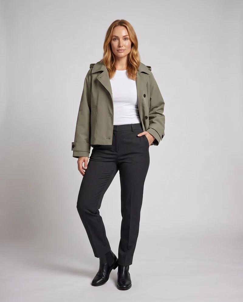Damen Kurz geschnittener Boxy‑Trench mit Reverskragen und Oversize‑Ärmeln Nord Taschen