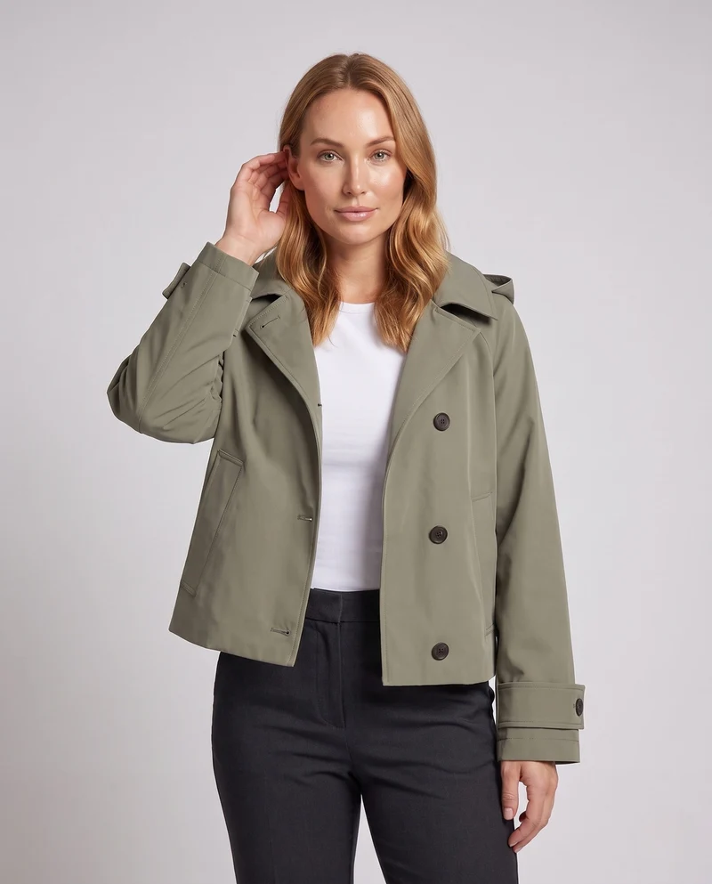 Damen Kurz geschnittener Boxy‑Trench mit Reverskragen und Oversize‑Ärmeln Nord Taschen