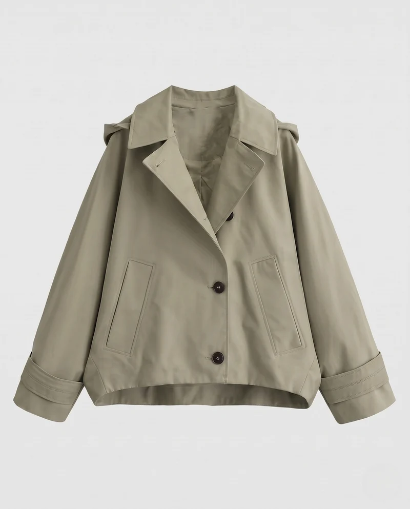 Damen Kurz geschnittener Boxy‑Trench mit Reverskragen und Oversize‑Ärmeln Nord Taschen