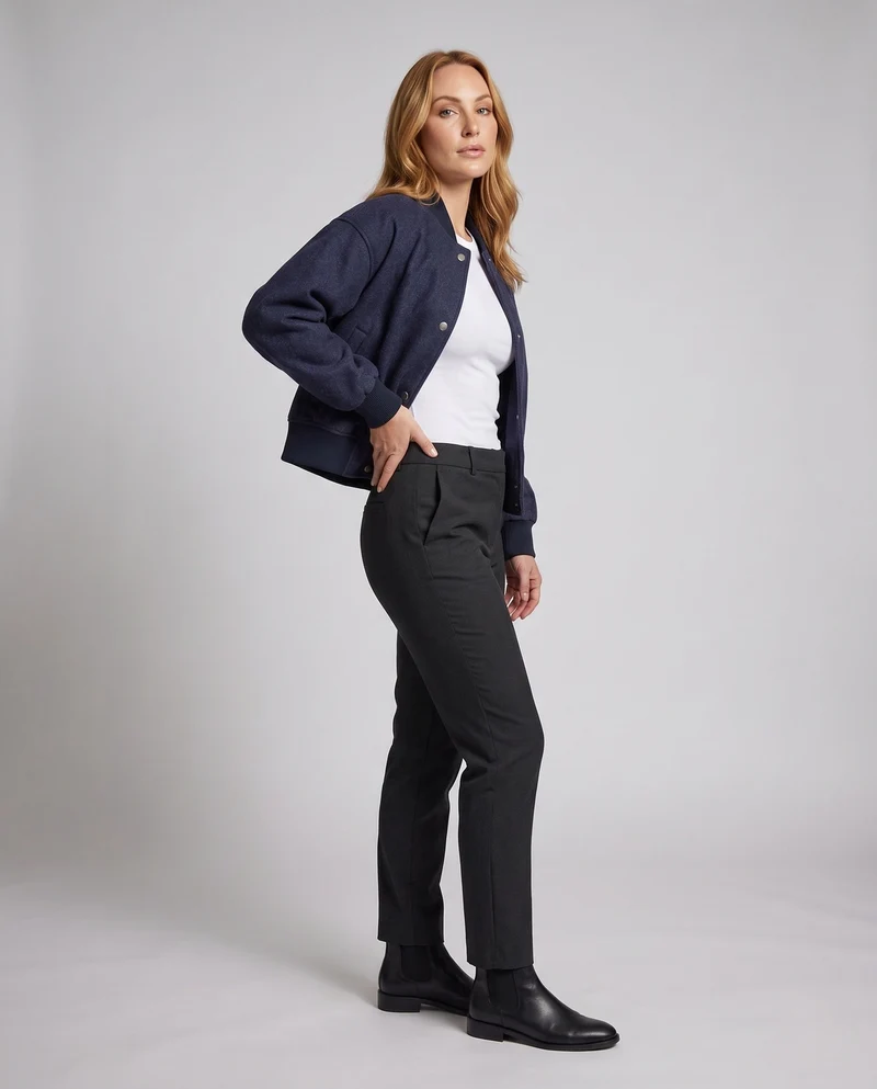 Damen Kurz geschnittene Boxy‑Bomberjacke aus Wollmix mit Druckknöpfen, Rippbündchen und seitlichen Eingrifftaschen Nord Taschen