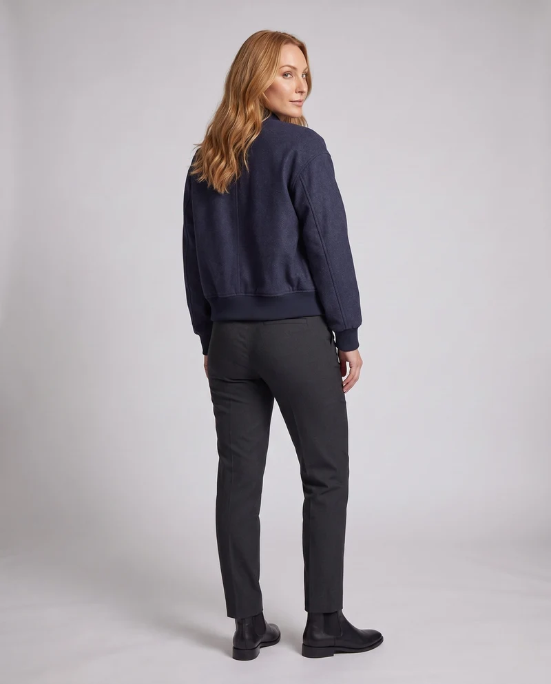 Damen Kurz geschnittene Boxy‑Bomberjacke aus Wollmix mit Druckknöpfen, Rippbündchen und seitlichen Eingrifftaschen Nord Taschen