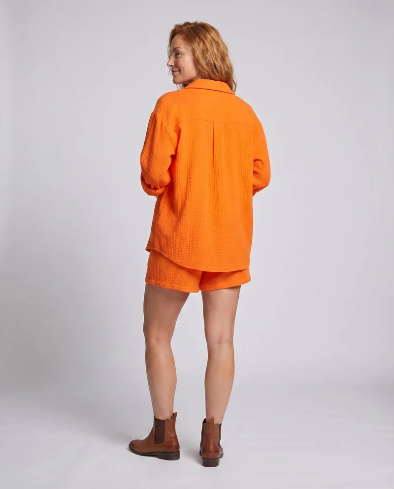 Damen Musselin-Set Oversize-Hemdjacke Shorts mit Kordelzug Baumwollgaze - Vittorelli