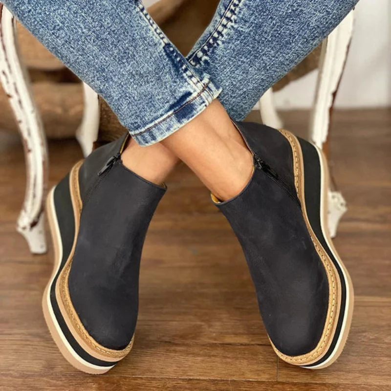 Damen Plateau Stiefeletten Schwarz